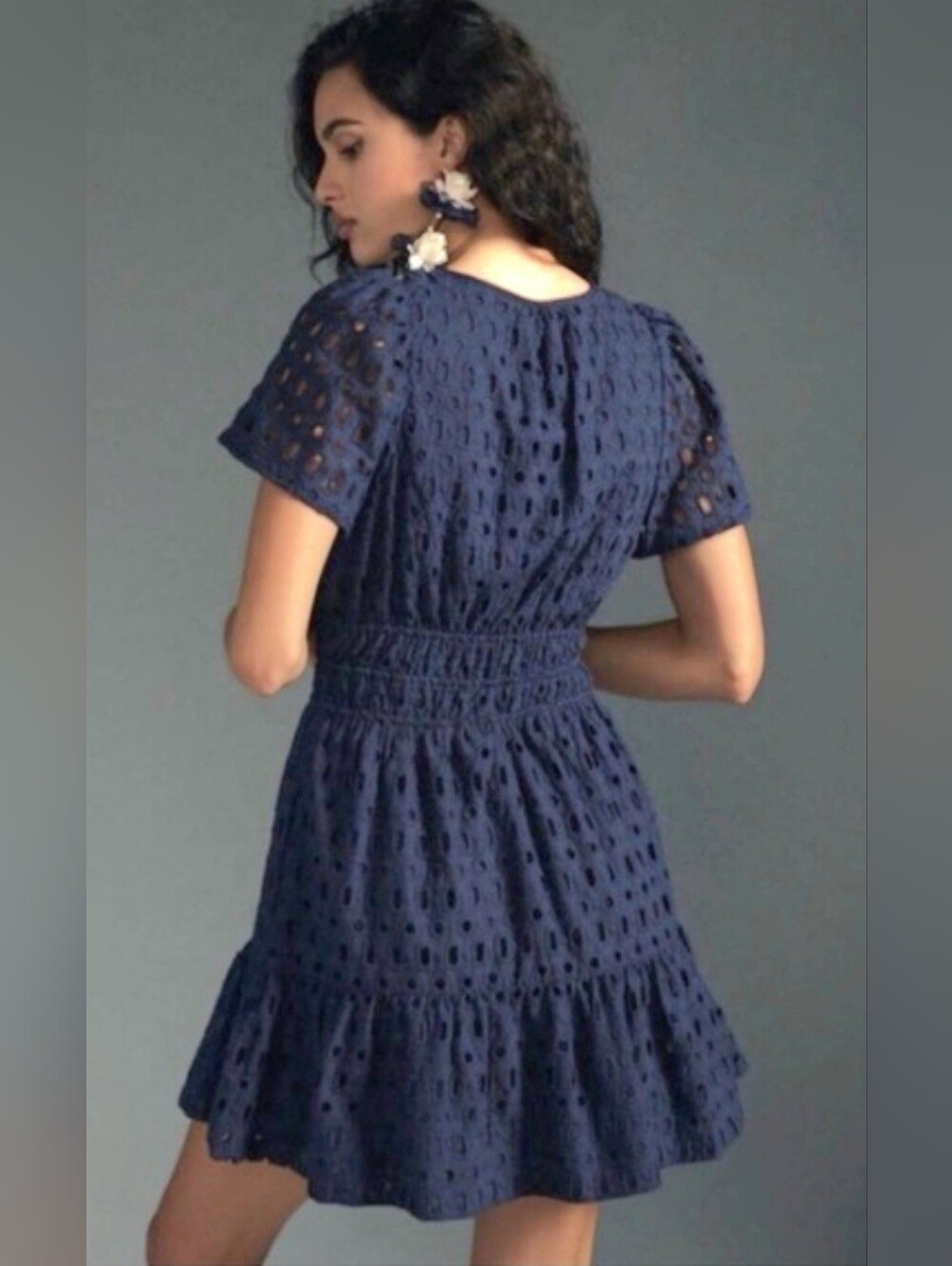 Anthropologie Navy Eyelet Somerset Mini Dress - Picture 3 of 6